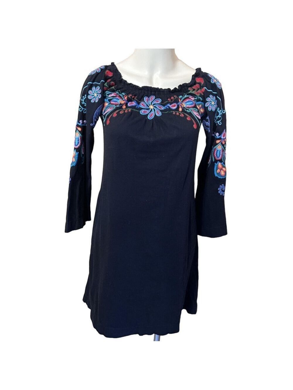 JWLA Black Embroidered Off Shoulder Cotton Dress Medium